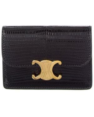 Celine Triomphe Lizard-Embossed Leather Card Holder - Black