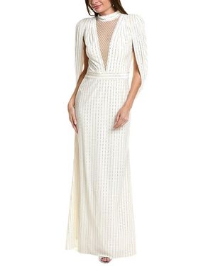Tadashi Shoji Velvet Rhinestone Gown - White