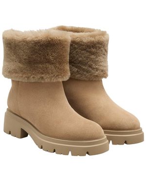 Stuart Weitzman Hudson Suede & Shearling Bootie - Natural