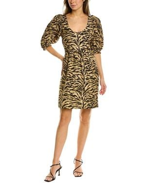 Ba&sh Dnu Puff-sleeve Mini Linen-blend Dress - Yellow