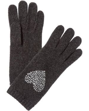 Portolano Crystal Stones Heart Cashmere Tech Gloves - Black