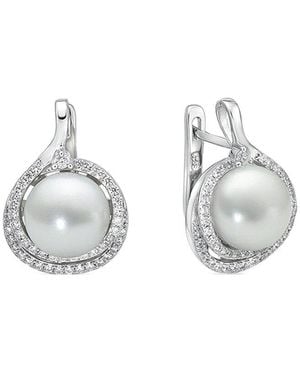 Belpearl Silver 10mm Freshwater Pearl Cz Earrings - Metallic