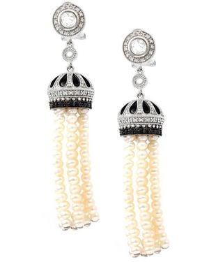 Gemstones 0.58 Ct. Tw. Diamond & 2Mm Pearl Earrings - White