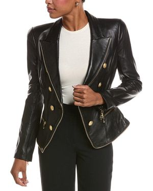 L'Agence Ottilie Zip Leather Blazer - Black