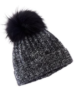Amicale Cashmere Marl Ladderstitch Cashmere Hat - Black