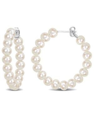 Rina Limor Silver 5-5.5mm Pearl Hoops - White