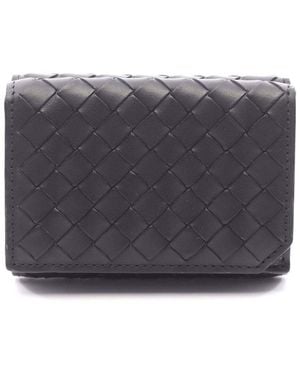 Bottega Veneta Leather Intrecciato Trifold Wallet (authentic Pre-loved) - Gray