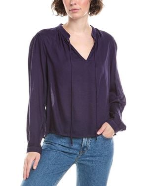Bella Dahl Flowy Tie Neck Blouse - Blue