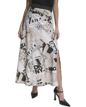DKNY Printed Pull-On Newspaper Skirt - Black