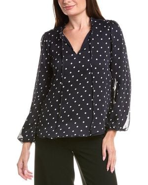 Adrianna Papell Printed Ruffle Tie Neck Chiffon Woven Top - Black
