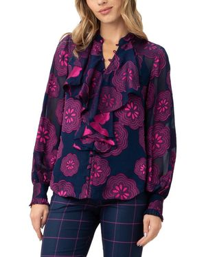 Trina Turk St. Marks Silk-Blend Ruffle Top - Purple