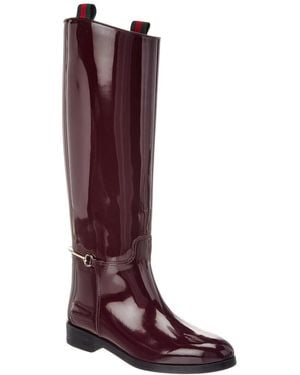 Gucci Slim Horsebit Patent Riding Boot - Red
