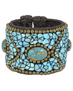 Liv Oliver 18k Plated 75.00 Ct. Tw. Turquoise Statement Cuff Bracelet - Green