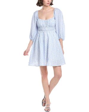 Hermoza Lala Linen-Blend Mini Dress - Blue