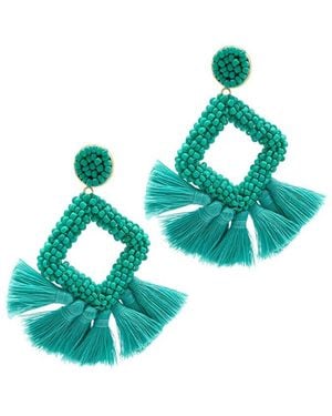 Adornia Rhodium Plated Statement Earrings - Green