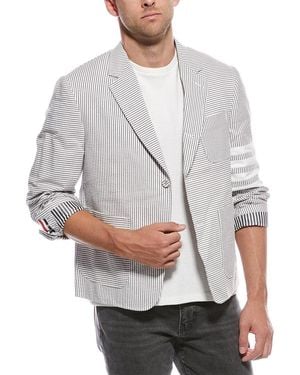 Thom Browne Funmix Seersucker 4-Bar Sack Jacket - Grey