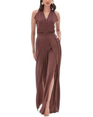 BGL Linen-Blend Jumpsuit - Red
