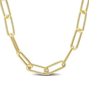 Italian Silver 18k Over Paperclip Chain Necklace - Metallic