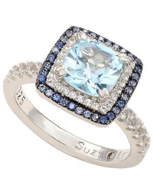Suzy Levian Silver 0.02 Ct. Tw. Diamond & Gemstone Double Halo Ring - Multicolour