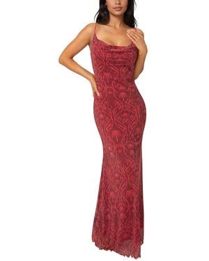 Bebe Printed Mesh Maxi Dress - Red