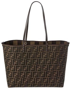 Fendi Medium Roll Canvas Tote - Black