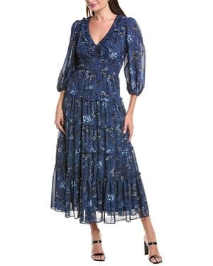 Maison Tara Chiffon Crepe Maxi Dress - Blue