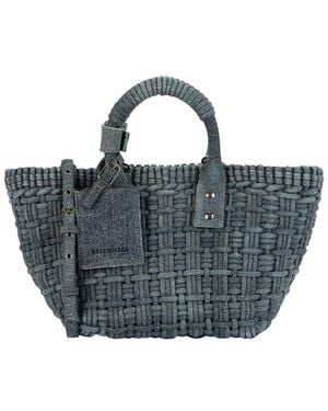 Balenciaga Bistro Xs Leather-Trim Basket Top Handle Bag - Blue