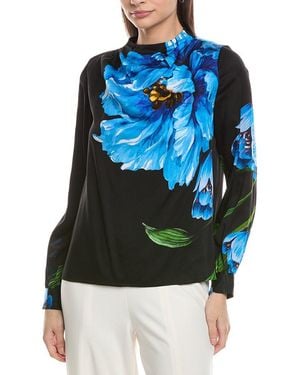 Tahari Printed Silk-blend Blouse - Blue
