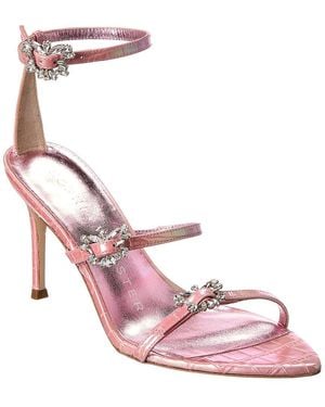 Sophia Webster Grace Mid Croc-Embossed Leather Sandal - Pink