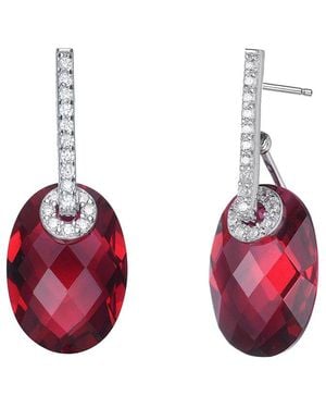 Genevive Jewelry Silver Cz Drop Earrings - Red