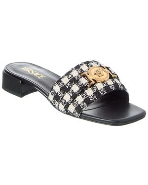 Versace La Medusa Tweed & Leather Sandal - Black