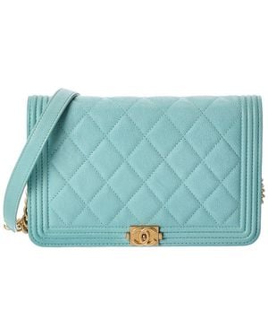CHANEL Caviar Leather Boy Wallet On Chain (Authentic Pre-Loved) - Blue