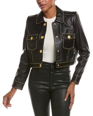 L'Agence Winsome Crop Studded Leather Jacket - Black