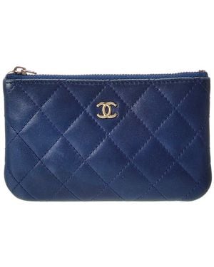 CHANEL Quilted Lambskin Leather Small Cosmetic Case (Authentic Pre-Loved) - Blue