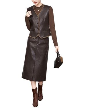Monique Lagarde 2Pc Vest & Skirt Set - Brown