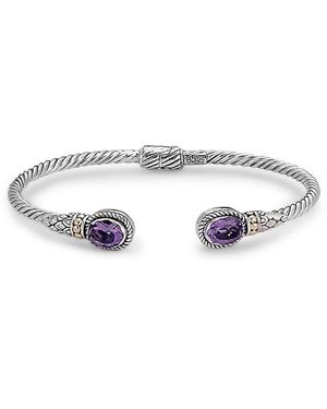 Samuel B. 18k 2.30 Ct. Tw. Amethyst Twisted Cable Bangle Bracelet - White