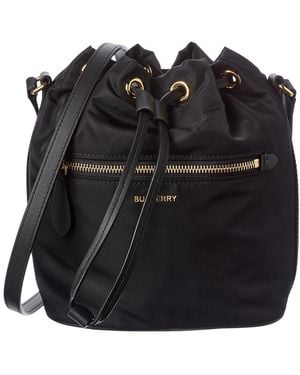 Burberry Nylon & Leather Bucket Bag - Black