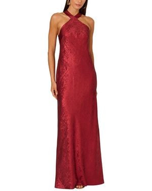 ADRIANNA EVE Foiled Woven Bias Halter Gown - Red