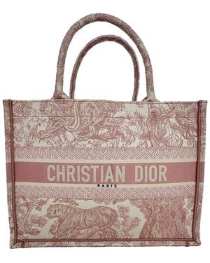Dior Canvas Toile De Jouy Embroidered Medium Book Tote (Authentic Pre-Loved) - Brown