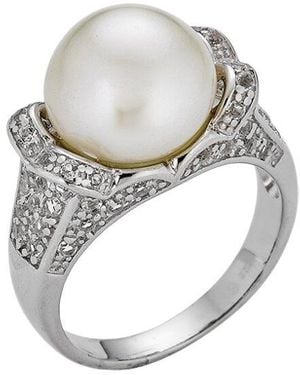 Belpearl Silver 9-10mm Pearl Cz Ring - White