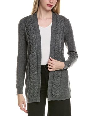 Sofiacashmere Braided Cable Wool & Cashmere-Blend Cardigan - Grey