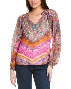 Hale Bob Sadie Silk-Blend Top - Red