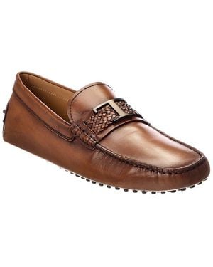Tod's T Piatta + Treccia Pell Leather Driver - Brown