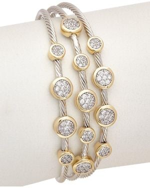 Juvell 18k Two-tone Plated Cz Cable Cuff Bracelet - White