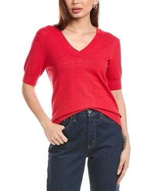 Tahari V-Neck Mitered Pointelle Pullover