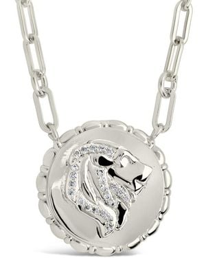 Sterling Forever Rhodium Plated Cz Bold Link Leo Zodiac Necklace - White