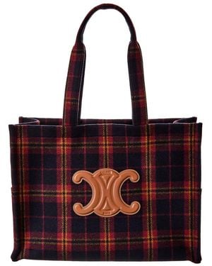 Celine Cabas Thais Large Tartan & Leather Tote - Red