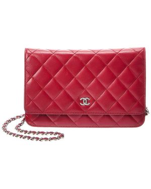 CHANEL Chai Quilted Lambskin Leather Wallet On Chain (authentic Pre-loved) - Red