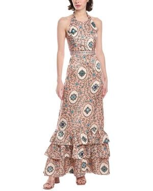 Agua Bendita Cofre Linen & Silk-Blend Maxi Dress - Pink