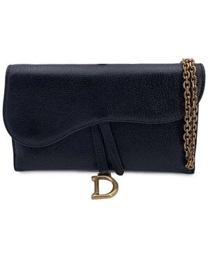 Dior Black Leather Wallet Saddle Wallet On Chain (authentic Pre-loved) - Blue